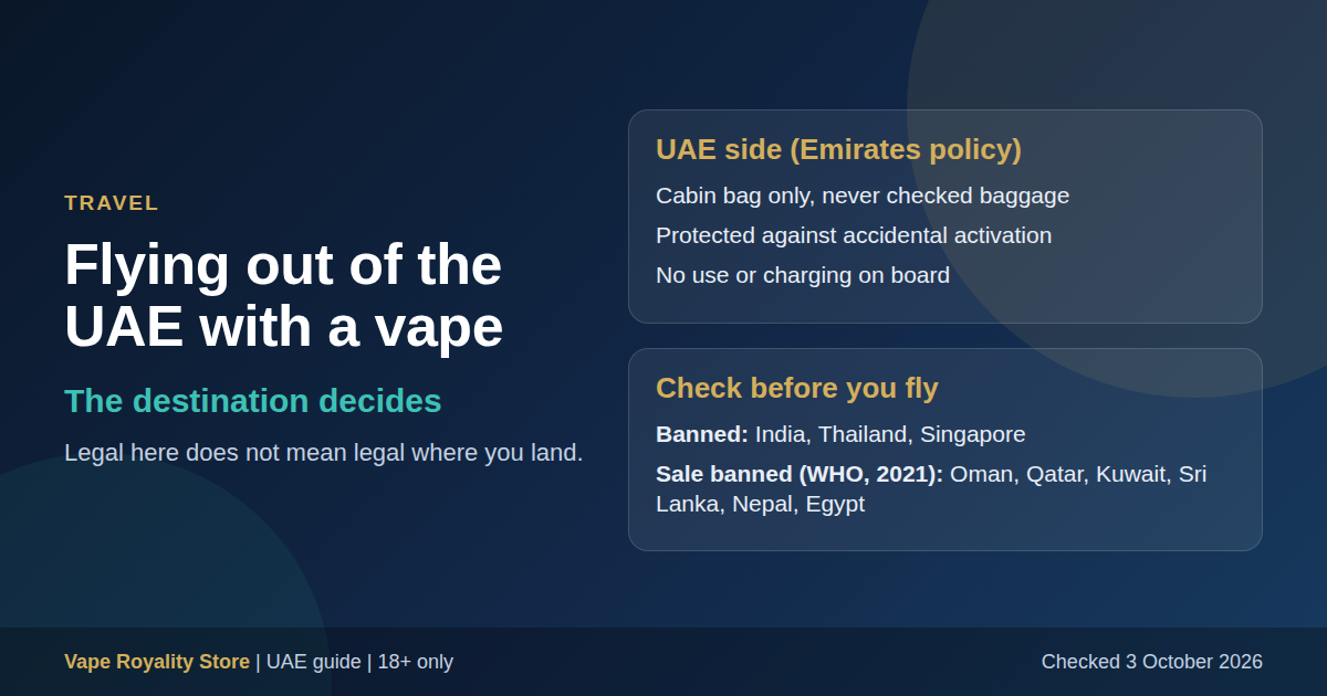 Fact card: flying out of the UAE with a vape; cabin bag only, and India, Thailand and Singapore ban e-cigarettes
